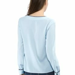 Women Allegra K Button Down Contrast Trim V Neck Long Sleeves Blouse 54 Women Allegra K Button Down Contrast Trim V Neck Long Sleeves Blouse