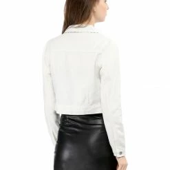 Allegra K Cropped Shirt Jacket With Contrast Collar And Cuffs Women