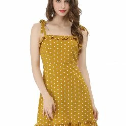 Allegra K Polka Dot Sleeveless Ruffle Tie Mini Dress Women