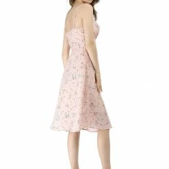 Women Allegra K Spaghetti Strap Twist Front Keen Length Dress