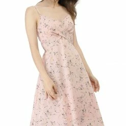 Women Allegra K Spaghetti Strap Twist Front Keen Length Dress