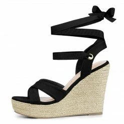 Allegra K Shoes Women's Espadrille Platform Lace Up Wedges Sandals
