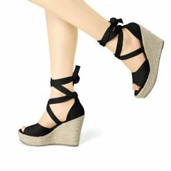 Allegra K Women's Lace Up Espadrilles Wedges Sandals Shoes