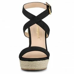 Allegra K Women's Slingback Crisscross Espadrille Wedge Heel Sandals Shoes