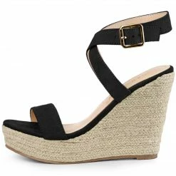 Allegra K Women's Slingback Crisscross Espadrille Wedge Heel Sandals Shoes
