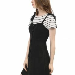 Allegra K Women's Strap Button Down Faux Suede A-Line Mini Overall Dress 99 Allegra K Women's Strap Button Down Faux Suede A-Line Mini Overall Dress