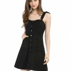 Allegra K Women's Strap Button Down Faux Suede A-Line Mini Overall Dress 100 Allegra K Women's Strap Button Down Faux Suede A-Line Mini Overall Dress