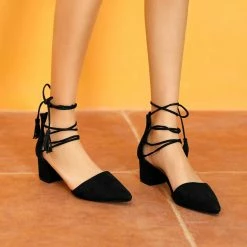 Allegra K Women's Pointed Toe Block Heels Lace Up Pumps Shoes