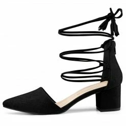 Allegra K Women's Pointed Toe Block Heels Lace Up Pumps Shoes
