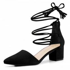 Allegra K Women's Pointed Toe Block Heels Lace Up Pumps Shoes