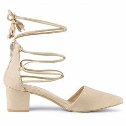 Allegra K Women's Pointed Toe Block Heels Lace Up Pumps Shoes