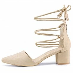 Allegra K Women's Pointed Toe Block Heels Lace Up Pumps Shoes