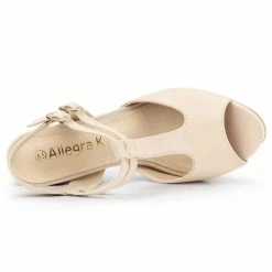 Allegra K Women's Peep Toe T Strap Platform Block Heel Sandals