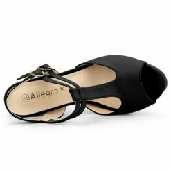 Allegra K Women's Peep Toe T Strap Platform Block Heel Sandals