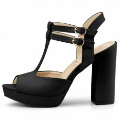 Allegra K Women's Peep Toe T Strap Platform Block Heel Sandals