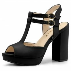 Allegra K Women's Peep Toe T Strap Platform Block Heel Sandals