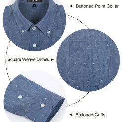 Allegra K Men Denim Shirt Pocket Weave Casual Cotton Long Sleeve Button Down Work Shirts
