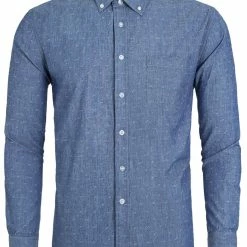 Allegra K Men Denim Shirt Pocket Weave Casual Cotton Long Sleeve Button Down Work Shirts