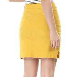 Allegra K Women Zip Fly Slit Sides Above Knee Straight Skirt