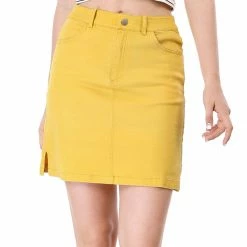 Allegra K Women Zip Fly Slit Sides Above Knee Straight Skirt