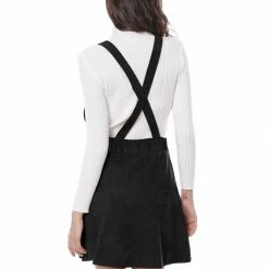 Allegra K Women's Corduroy Button Decor A Line Suspender Overall Skirt Dress