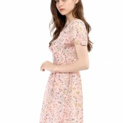 Allegra K Floral Lace-up V-neck Flouncing Sleeve Chiffon Dress Clothing 118 Allegra K Floral Lace-up V-neck Flouncing Sleeve Chiffon Dress Clothing
