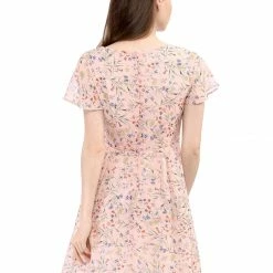 Allegra K Floral Lace-up V-neck Flouncing Sleeve Chiffon Dress Clothing 119 Allegra K Floral Lace-up V-neck Flouncing Sleeve Chiffon Dress Clothing