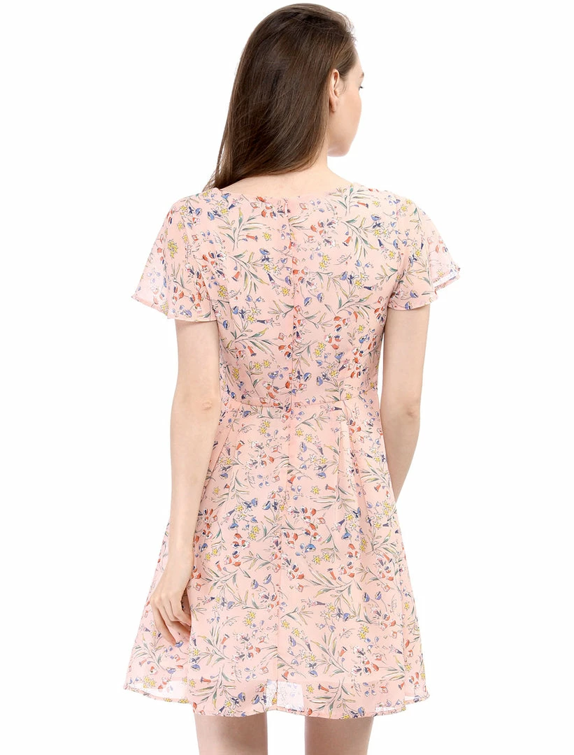 Allegra K Floral Lace-up V-neck Flouncing Sleeve Chiffon Dress Clothing 43 Allegra K Floral Lace-up V-neck Flouncing Sleeve Chiffon Dress Clothing