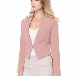 Allegra K Women Collarless Cropped Blazer