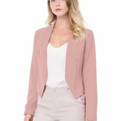 Allegra K Women Collarless Cropped Blazer