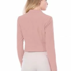 Allegra K Women Collarless Cropped Blazer