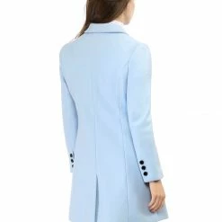 Women Allegra K Double Breasted Notched Lapel Coat With Side Flap Pockets