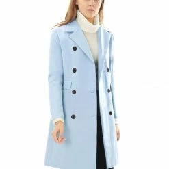 Women Allegra K Double Breasted Notched Lapel Coat With Side Flap Pockets