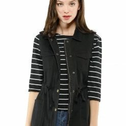 Allegra K Women Functional Pockets Drawstring Waist Cargo Vest