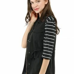 Allegra K Women Functional Pockets Drawstring Waist Cargo Vest