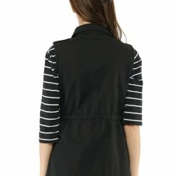 Allegra K Women Functional Pockets Drawstring Waist Cargo Vest