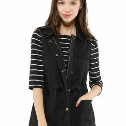 Allegra K Women Functional Pockets Drawstring Waist Cargo Vest