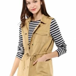 Allegra K Women Functional Pockets Drawstring Waist Cargo Vest