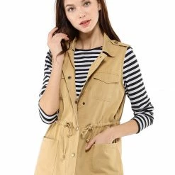 Allegra K Women Functional Pockets Drawstring Waist Cargo Vest