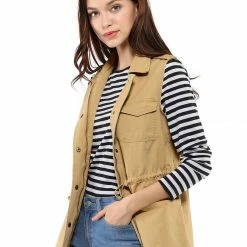 Allegra K Women Functional Pockets Drawstring Waist Cargo Vest