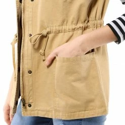 Allegra K Women Functional Pockets Drawstring Waist Cargo Vest