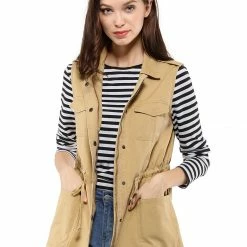Allegra K Women Functional Pockets Drawstring Waist Cargo Vest