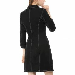 Allegra K 3/4 Sleeve Button Down Denim Shirt Dress Women