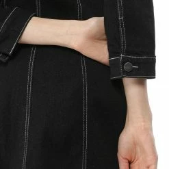 Allegra K 3/4 Sleeve Button Down Denim Shirt Dress Women