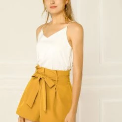 Allegra K Women’s Bow Tie High Waist Short Paper Bag Shorts 102 Allegra K Women’s Bow Tie High Waist Short Paper Bag Shorts