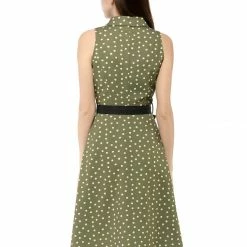 Allegra K Sleeveless Polka Dot Midi Shirt Dress Women