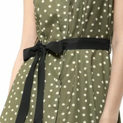 Allegra K Sleeveless Polka Dot Midi Shirt Dress Women
