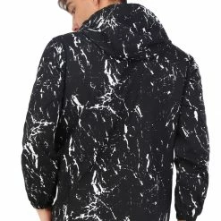 Allegra K Men Printed Hoodies Paint Splatter Pattern Windbreaker Pullover Half Zip Hooded