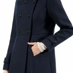 Allegra K Women's Double Breasted Stand Collar Coat With Slant Pockets