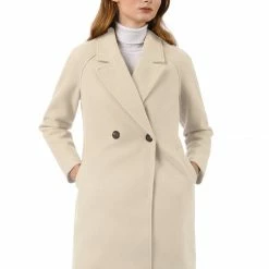 Allegra K Double Breasted Notched Lapel Coat With Raglan Sleeves 135 Allegra K Double Breasted Notched Lapel Coat With Raglan Sleeves